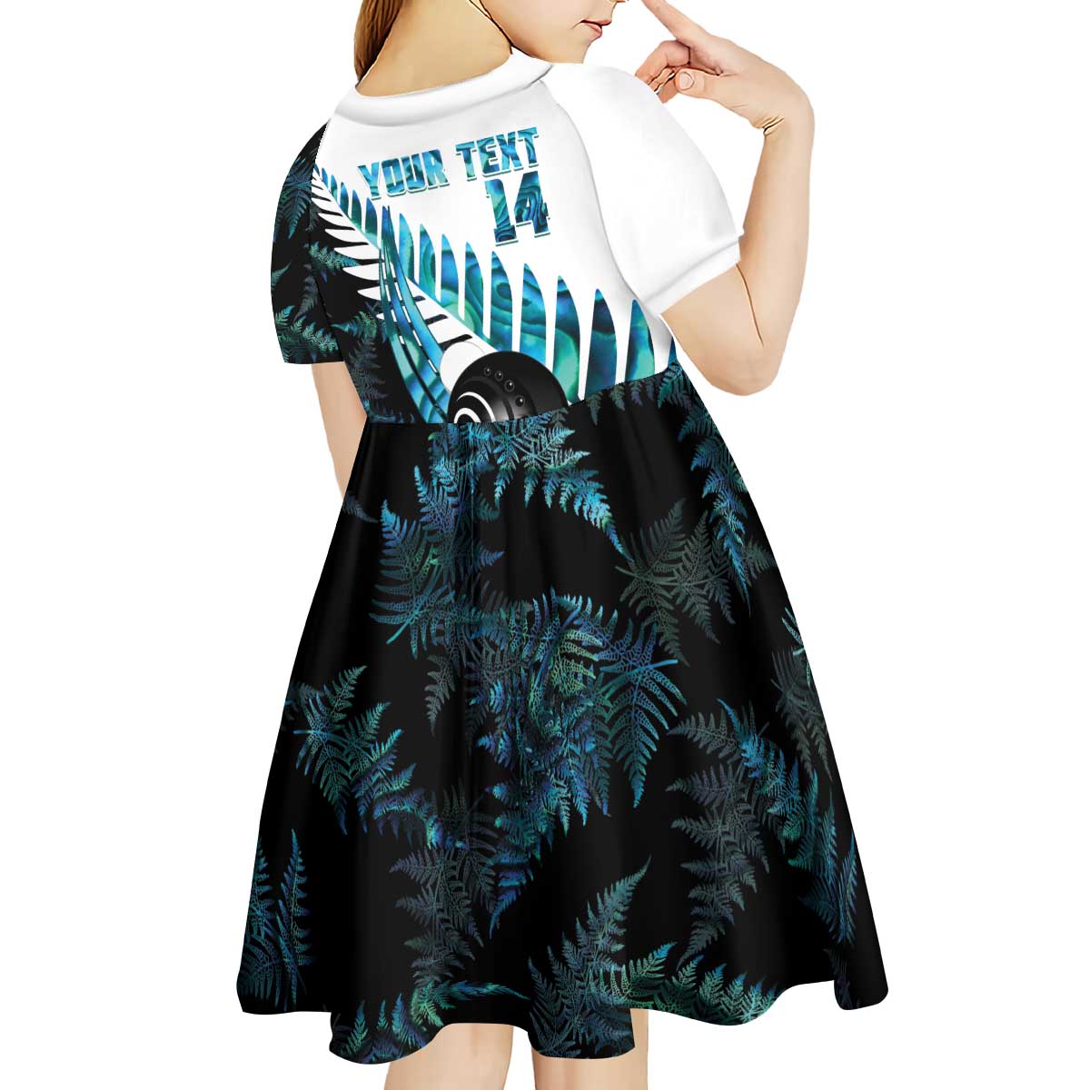 New Zealand Lawn Bowls Custom Kid Short Sleeve Dress Aotearoa Silver Fern Paua Shell LT14 - Polynesian Pride