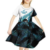 New Zealand Lawn Bowls Custom Kid Short Sleeve Dress Aotearoa Silver Fern Paua Shell LT14 - Polynesian Pride