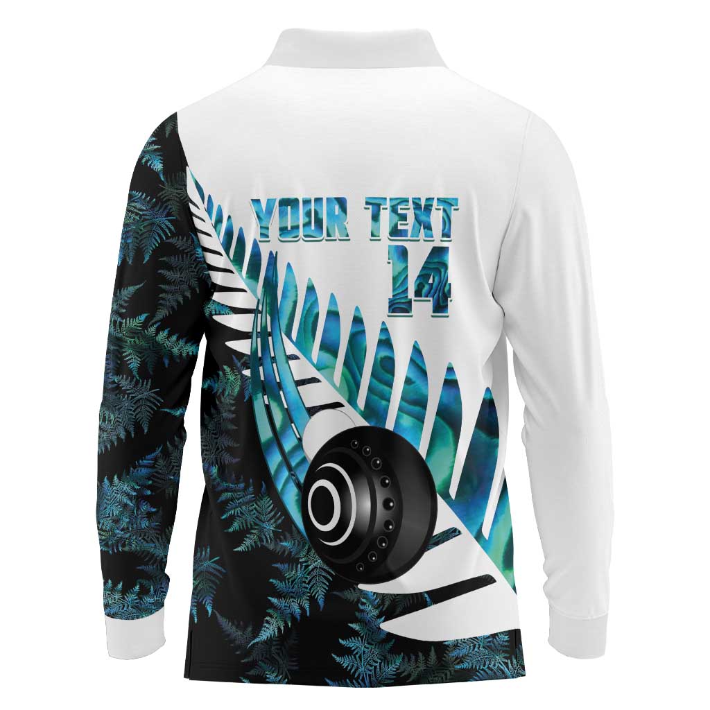 New Zealand Lawn Bowls Custom Long Sleeve Polo Shirt Aotearoa Silver Fern Paua Shell LT14 - Polynesian Pride