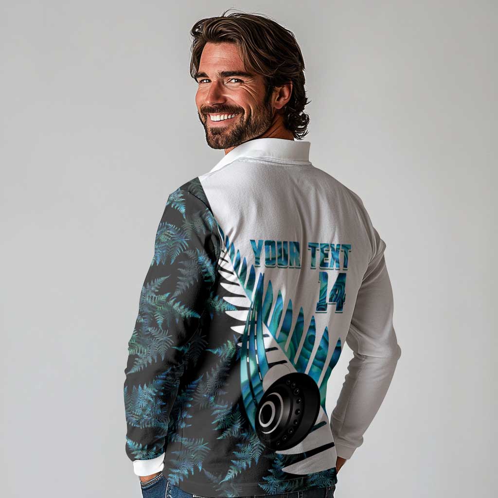 New Zealand Lawn Bowls Custom Long Sleeve Polo Shirt Aotearoa Silver Fern Paua Shell LT14 - Polynesian Pride