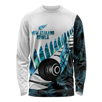 New Zealand Lawn Bowls Custom Long Sleeve Shirt Aotearoa Silver Fern Paua Shell LT14 Unisex Black - Polynesian Pride