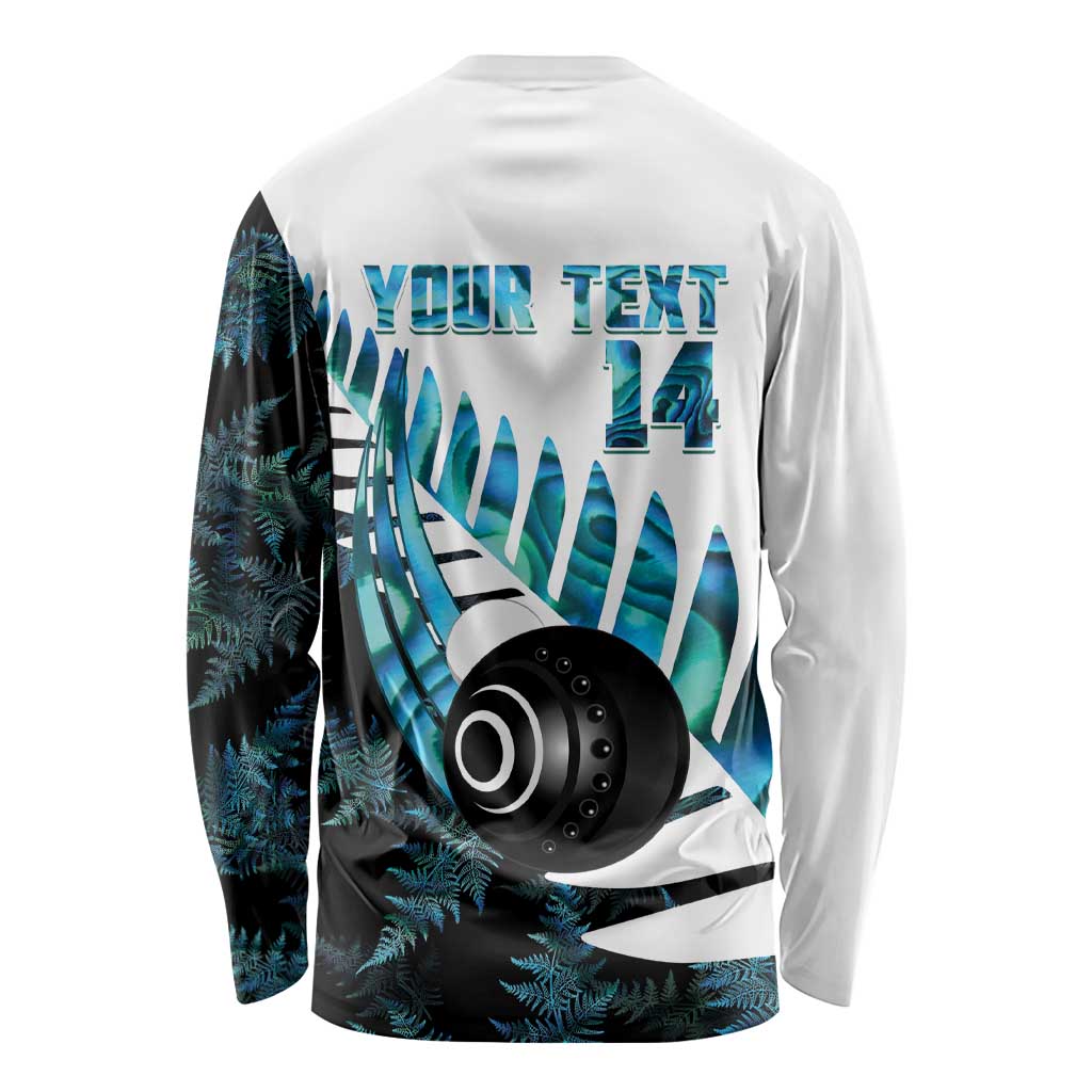 New Zealand Lawn Bowls Custom Long Sleeve Shirt Aotearoa Silver Fern Paua Shell LT14 - Polynesian Pride