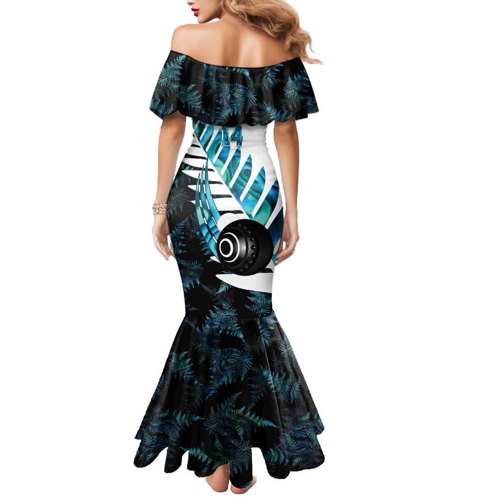 New Zealand Lawn Bowls Custom Mermaid Dress Aotearoa Silver Fern Paua Shell LT14 - Polynesian Pride