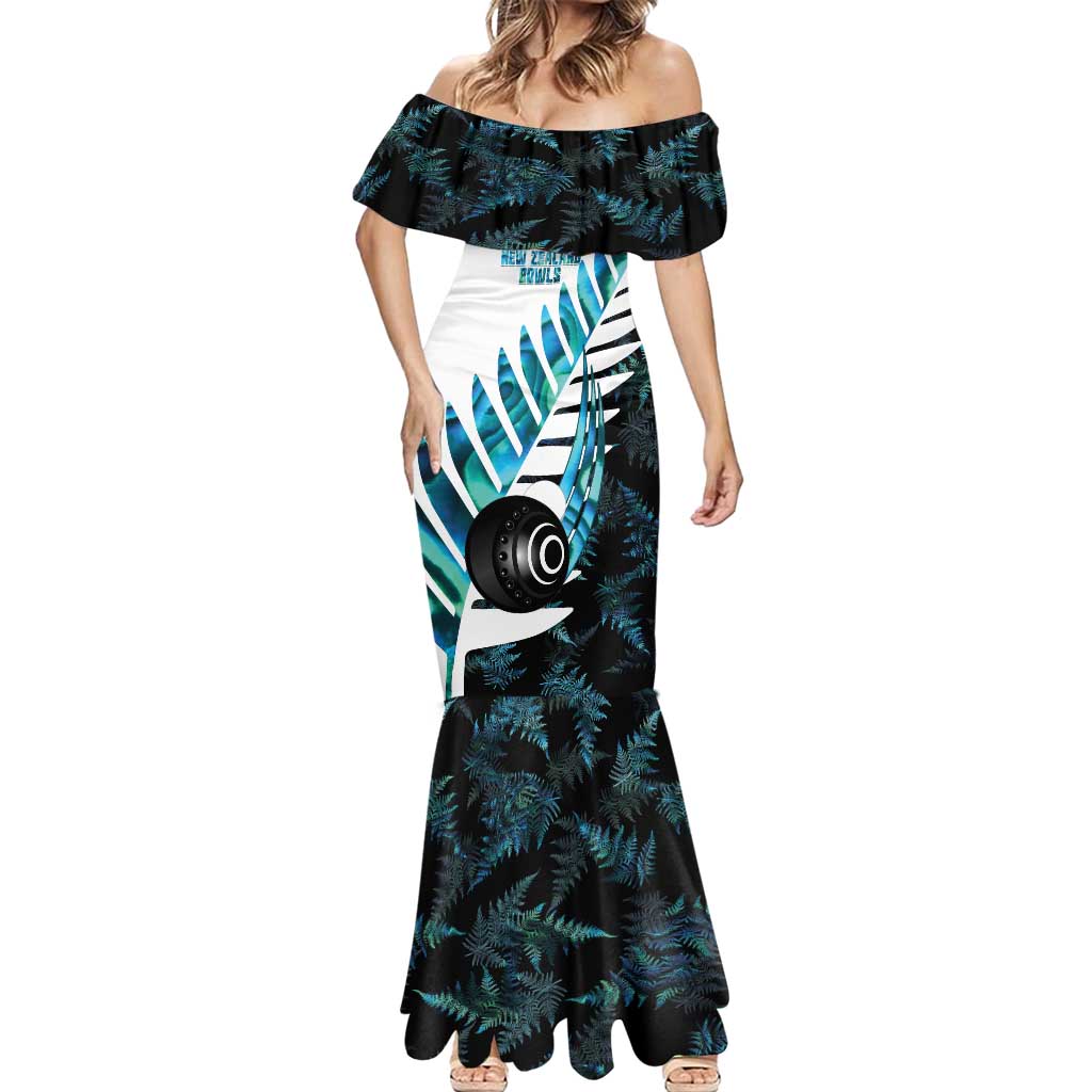 New Zealand Lawn Bowls Custom Mermaid Dress Aotearoa Silver Fern Paua Shell LT14 - Polynesian Pride