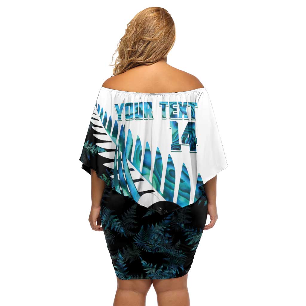 New Zealand Lawn Bowls Custom Off Shoulder Short Dress Aotearoa Silver Fern Paua Shell LT14 - Polynesian Pride