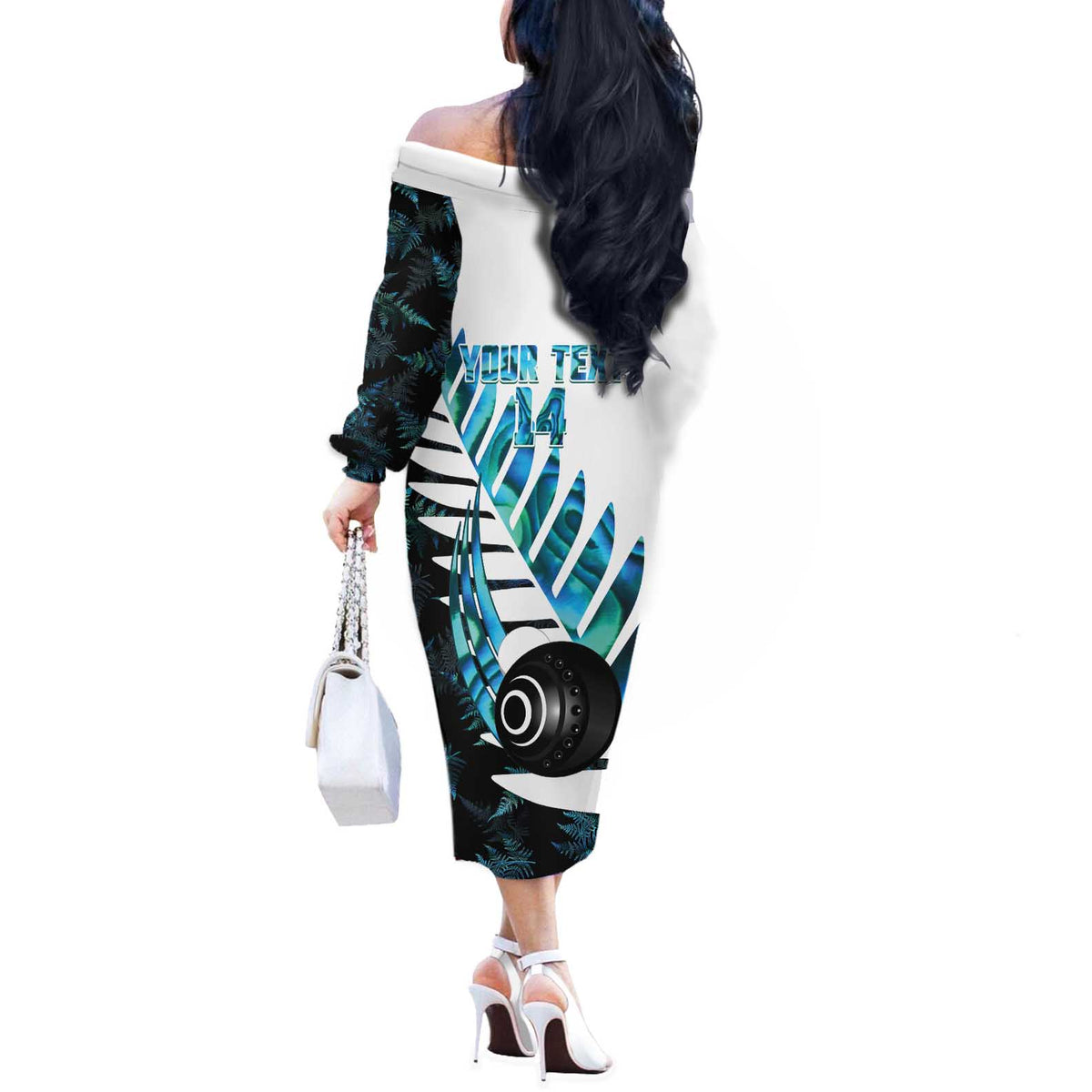 New Zealand Lawn Bowls Custom Off The Shoulder Long Sleeve Dress Aotearoa Silver Fern Paua Shell LT14 - Polynesian Pride