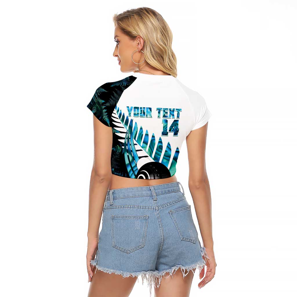 New Zealand Lawn Bowls Custom Raglan Cropped T Shirt Aotearoa Silver Fern Paua Shell LT14 - Polynesian Pride
