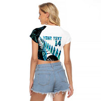 New Zealand Lawn Bowls Custom Raglan Cropped T Shirt Aotearoa Silver Fern Paua Shell LT14 - Polynesian Pride