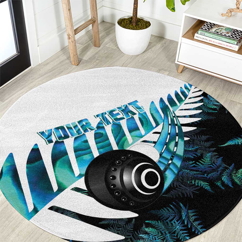 New Zealand Lawn Bowls Custom Round Carpet Aotearoa Silver Fern Paua Shell LT14 Black - Polynesian Pride