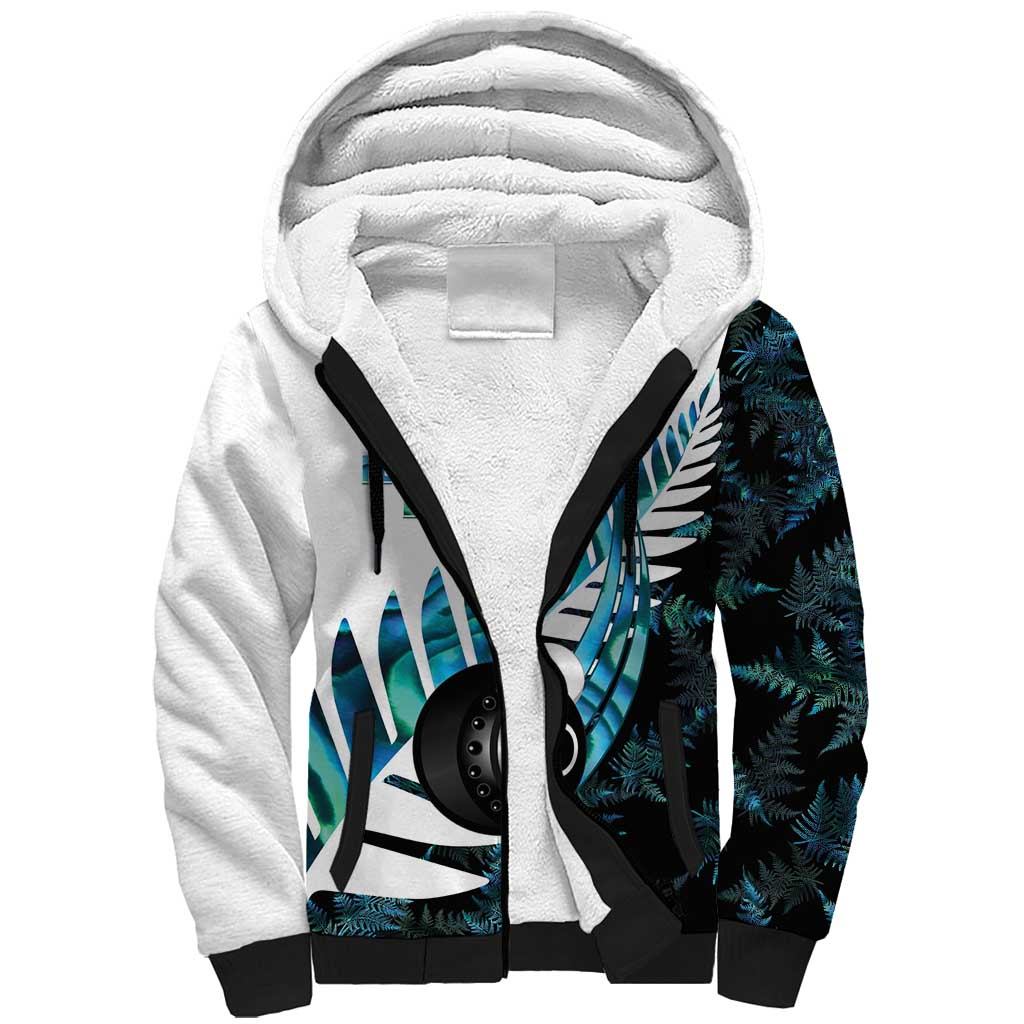 New Zealand Lawn Bowls Custom Sherpa Hoodie Aotearoa Silver Fern Paua Shell LT14 Unisex Black - Polynesian Pride