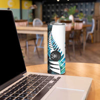 New Zealand Lawn Bowls Custom Skinny Tumbler Aotearoa Silver Fern Paua Shell LT14 - Polynesian Pride