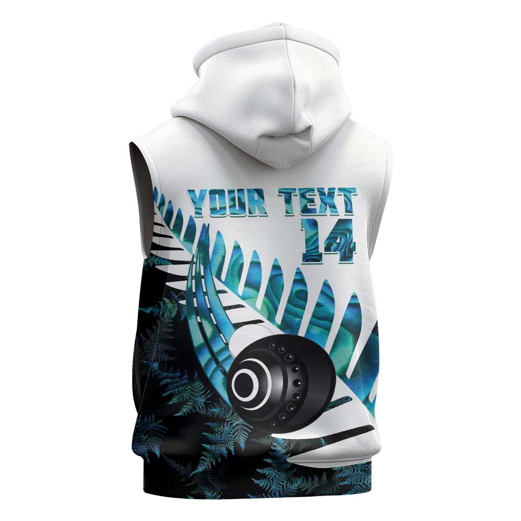 New Zealand Lawn Bowls Custom Sleeveless Zip Hoodie Aotearoa Silver Fern Paua Shell LT14 - Polynesian Pride