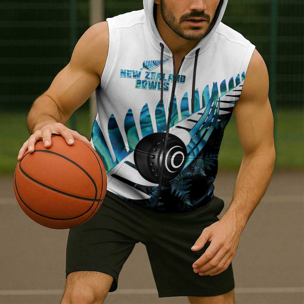 New Zealand Lawn Bowls Custom Sleeveless Zip Hoodie Aotearoa Silver Fern Paua Shell LT14 - Polynesian Pride