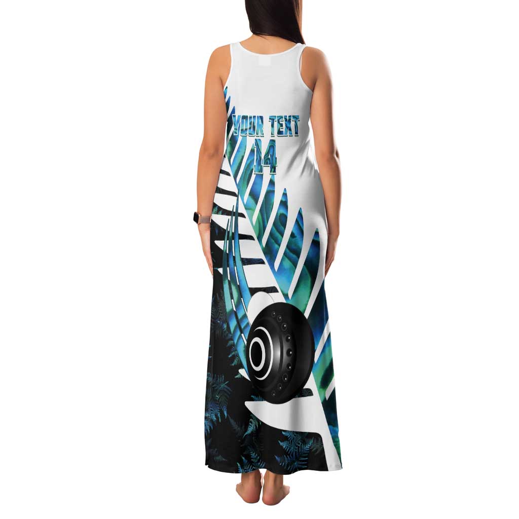 New Zealand Lawn Bowls Custom Tank Maxi Dress Aotearoa Silver Fern Paua Shell LT14 - Polynesian Pride
