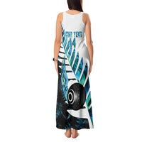 New Zealand Lawn Bowls Custom Tank Maxi Dress Aotearoa Silver Fern Paua Shell LT14 - Polynesian Pride