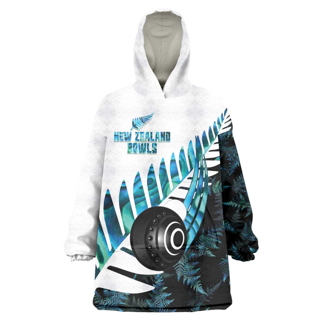 New Zealand Lawn Bowls Custom Wearable Blanket Hoodie Aotearoa Silver Fern Paua Shell LT14 One Size Black - Polynesian Pride