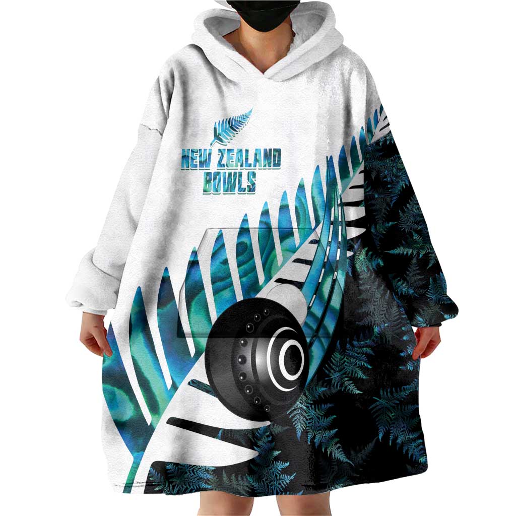 New Zealand Lawn Bowls Custom Wearable Blanket Hoodie Aotearoa Silver Fern Paua Shell LT14 - Polynesian Pride