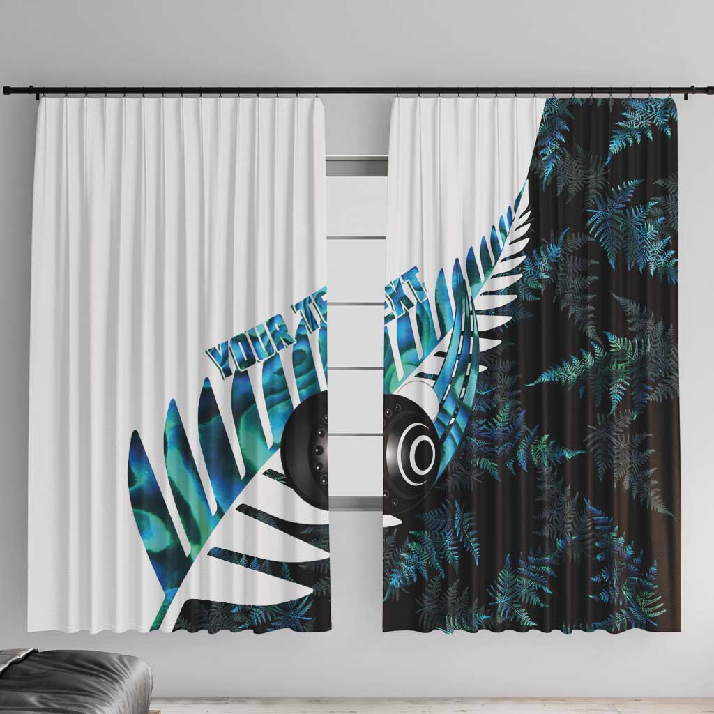 New Zealand Lawn Bowls Custom Window Curtain Aotearoa Silver Fern Paua Shell LT14 With Hooks Black - Polynesian Pride