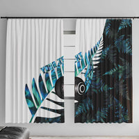 New Zealand Lawn Bowls Custom Window Curtain Aotearoa Silver Fern Paua Shell LT14 With Hooks Black - Polynesian Pride