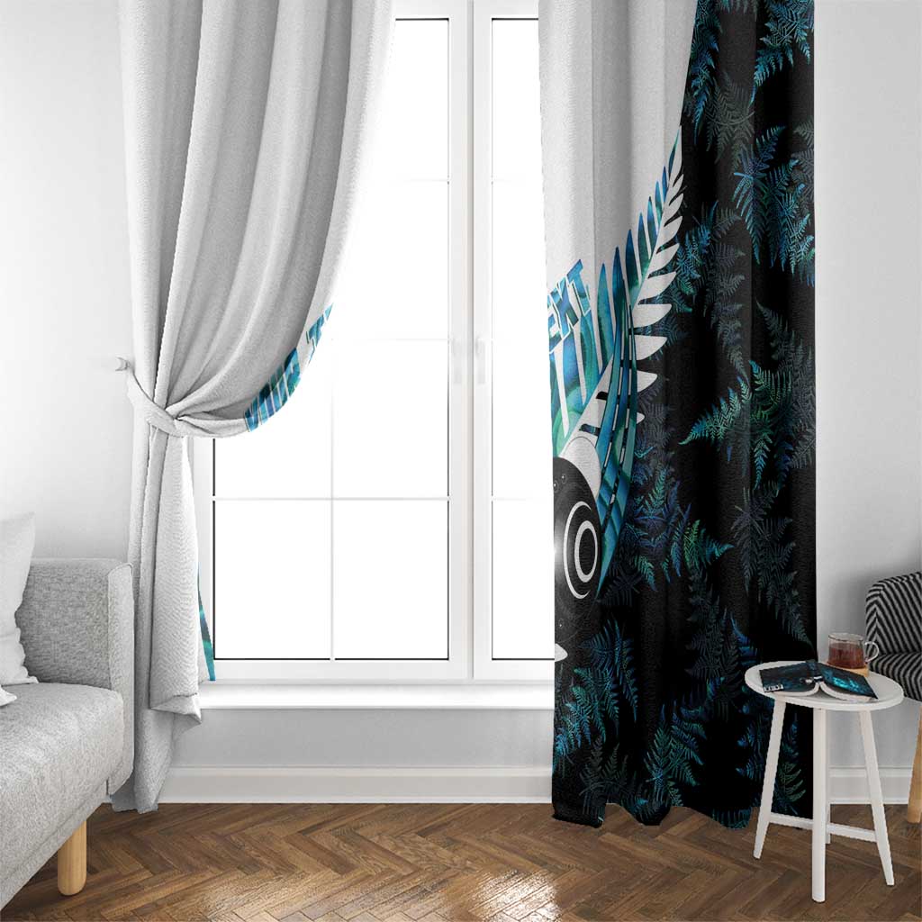 New Zealand Lawn Bowls Custom Window Curtain Aotearoa Silver Fern Paua Shell LT14 - Polynesian Pride