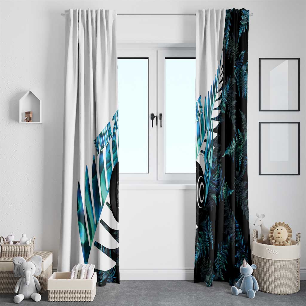 New Zealand Lawn Bowls Custom Window Curtain Aotearoa Silver Fern Paua Shell LT14 - Polynesian Pride