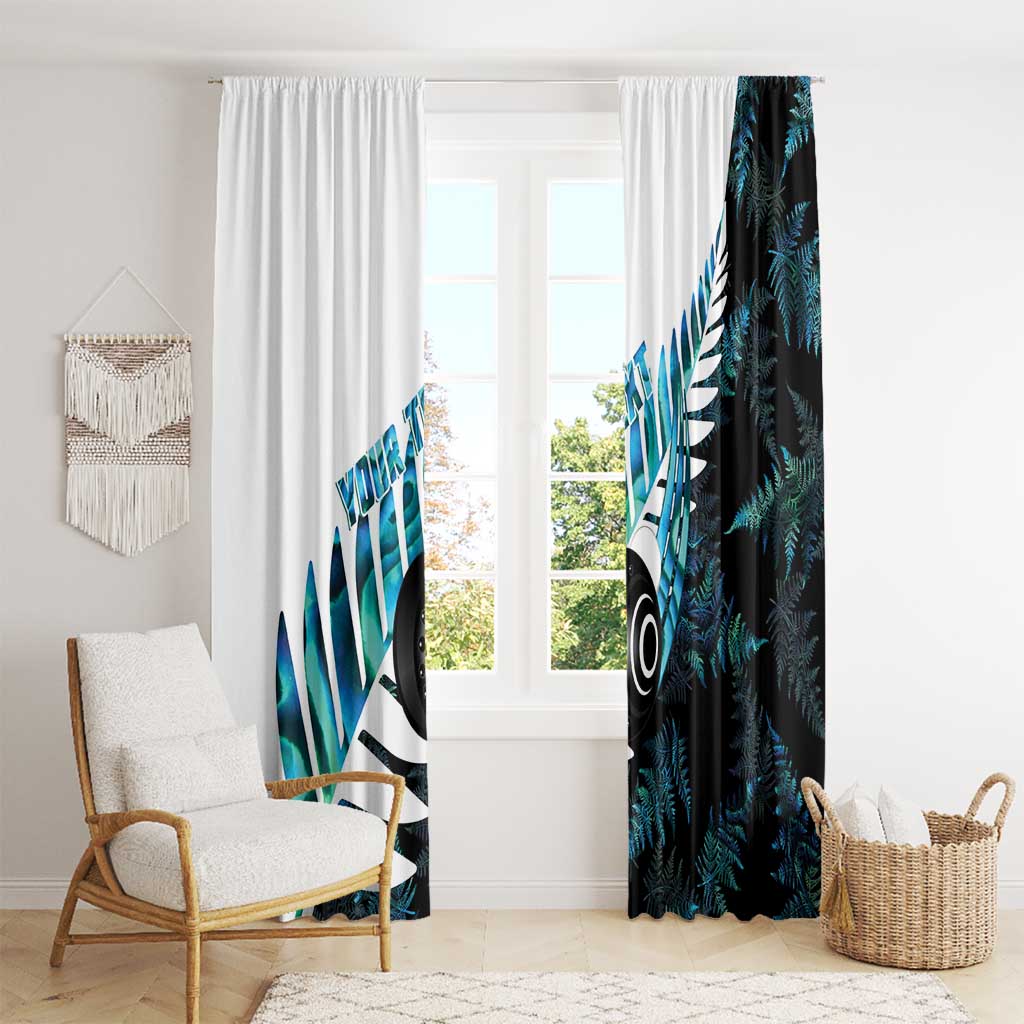 New Zealand Lawn Bowls Custom Window Curtain Aotearoa Silver Fern Paua Shell LT14 - Polynesian Pride