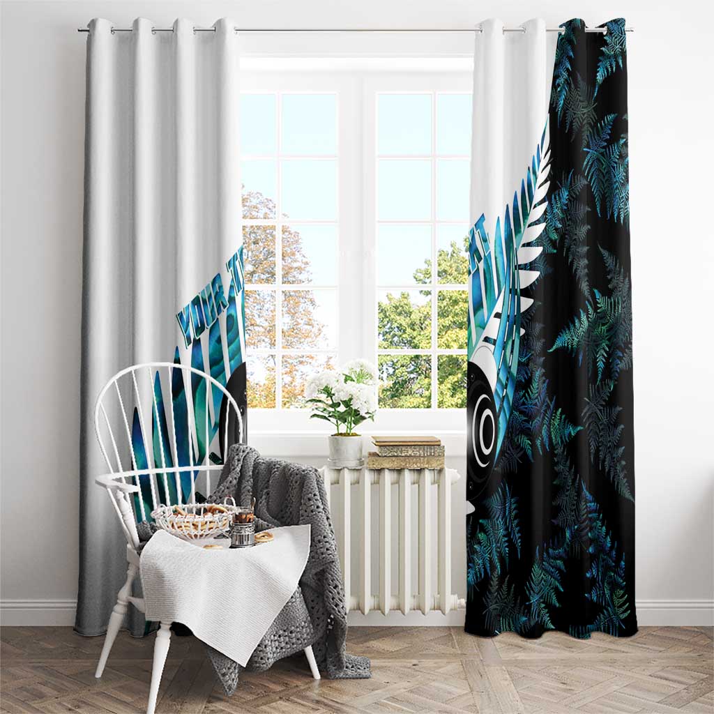 New Zealand Lawn Bowls Custom Window Curtain Aotearoa Silver Fern Paua Shell LT14 - Polynesian Pride