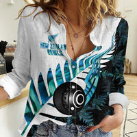 New Zealand Lawn Bowls Custom Women Casual Shirt Aotearoa Silver Fern Paua Shell LT14 Female Black - Polynesian Pride