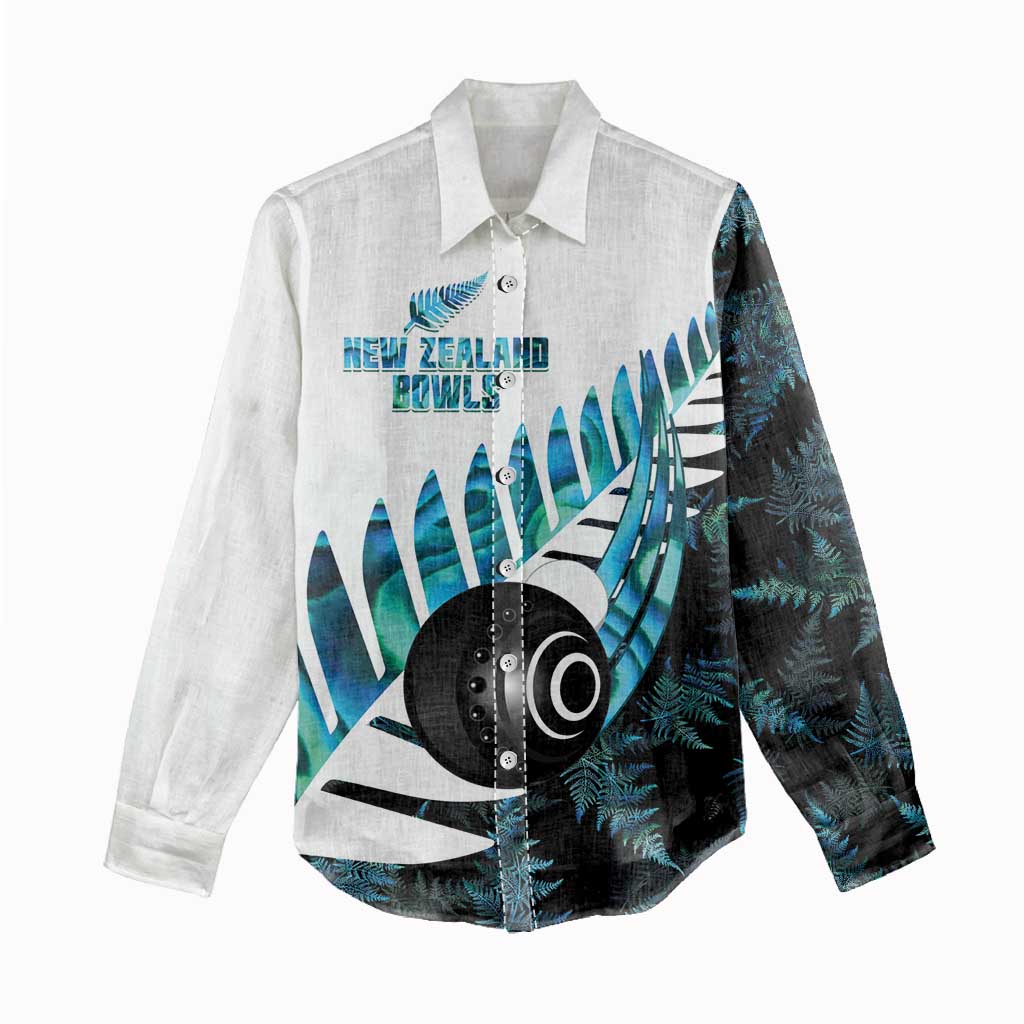 New Zealand Lawn Bowls Custom Women Casual Shirt Aotearoa Silver Fern Paua Shell LT14 - Polynesian Pride