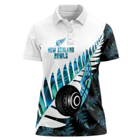 New Zealand Lawn Bowls Custom Women Polo Shirt Aotearoa Silver Fern Paua Shell LT14 Female Black - Polynesian Pride