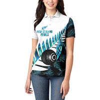 New Zealand Lawn Bowls Custom Women Polo Shirt Aotearoa Silver Fern Paua Shell LT14 - Polynesian Pride