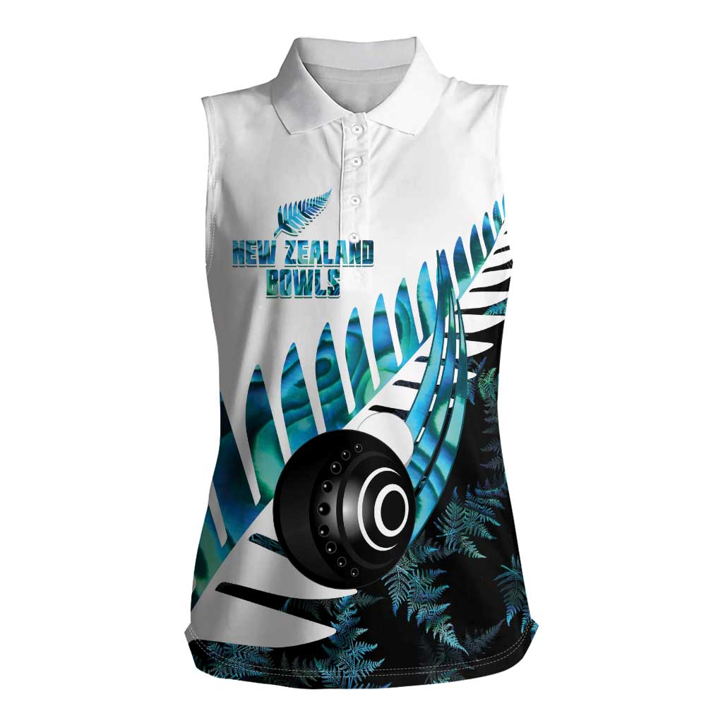New Zealand Lawn Bowls Custom Women Sleeveless Polo Shirt Aotearoa Silver Fern Paua Shell LT14 Female Black - Polynesian Pride
