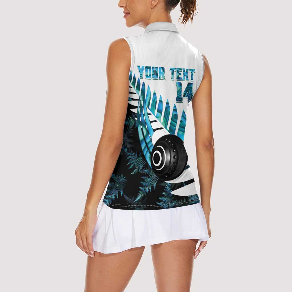New Zealand Lawn Bowls Custom Women Sleeveless Polo Shirt Aotearoa Silver Fern Paua Shell LT14 - Polynesian Pride