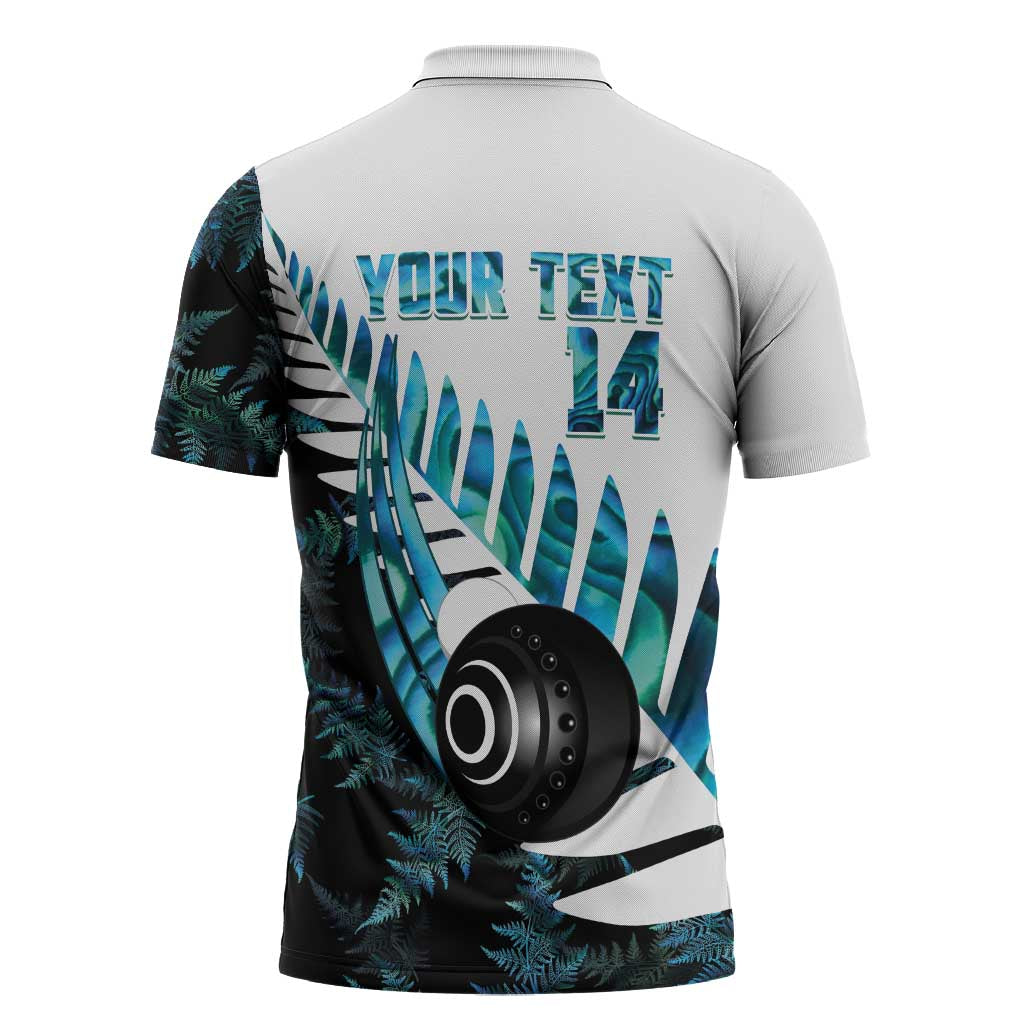New Zealand Lawn Bowls Custom Zipper Polo Shirt Aotearoa Silver Fern Paua Shell LT14 - Polynesian Pride