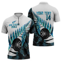 New Zealand Lawn Bowls Custom Zipper Polo Shirt Aotearoa Silver Fern Paua Shell LT14 - Polynesian Pride