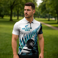 New Zealand Lawn Bowls Custom Zipper Polo Shirt Aotearoa Silver Fern Paua Shell LT14 - Polynesian Pride