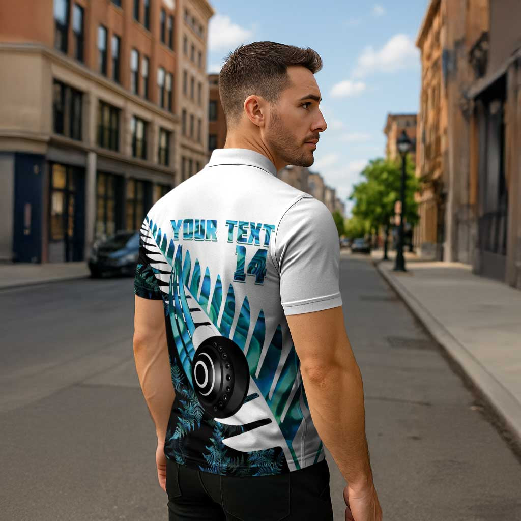 New Zealand Lawn Bowls Custom Zipper Polo Shirt Aotearoa Silver Fern Paua Shell LT14 - Polynesian Pride
