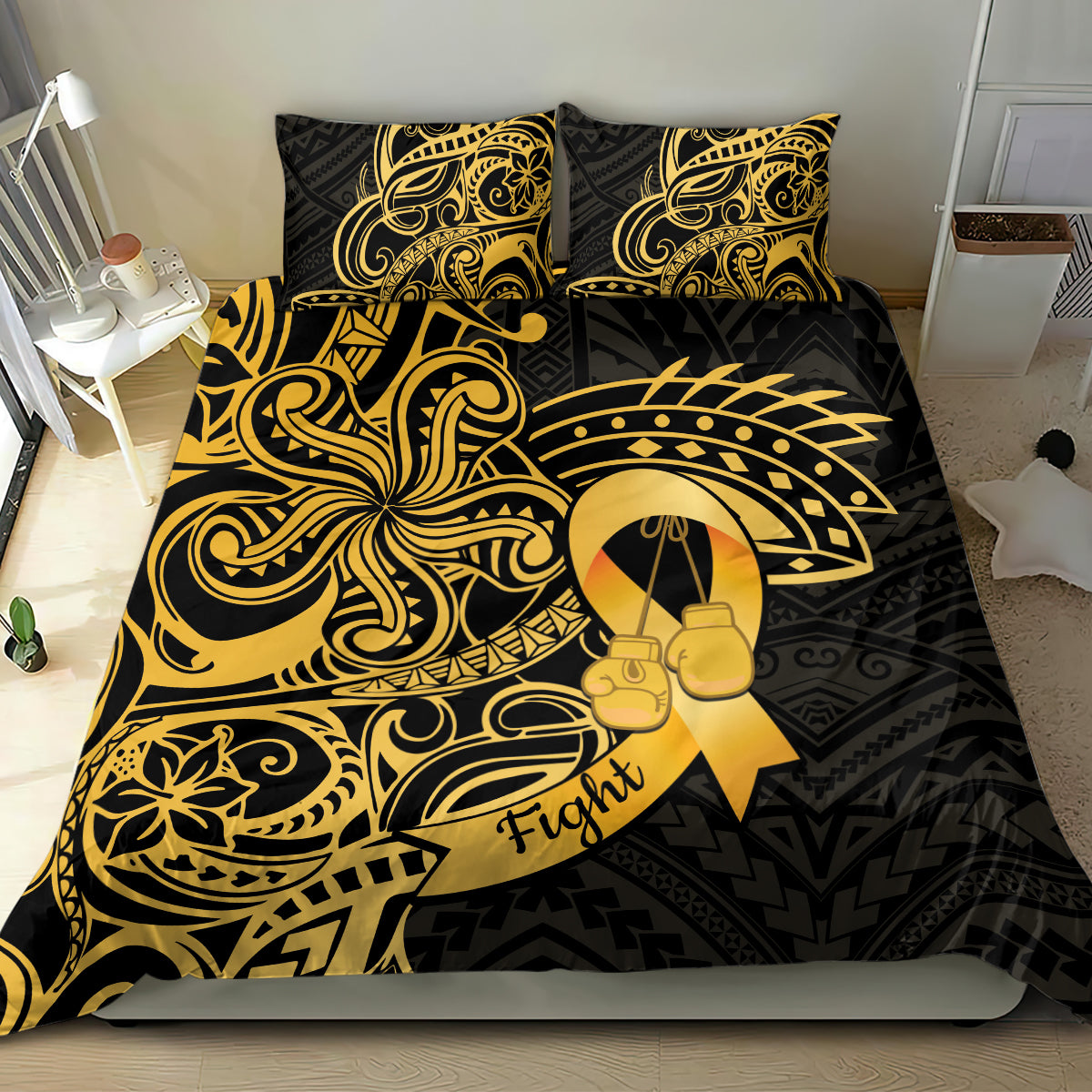 Polynesia Bone Cancer Awareness Bedding Set Fight Warriors