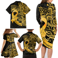 Polynesia Bone Cancer Awareness Family Matching Long Sleeve Bodycon Dress and Hawaiian Shirt Fight Warriors LT14 - Polynesian Pride