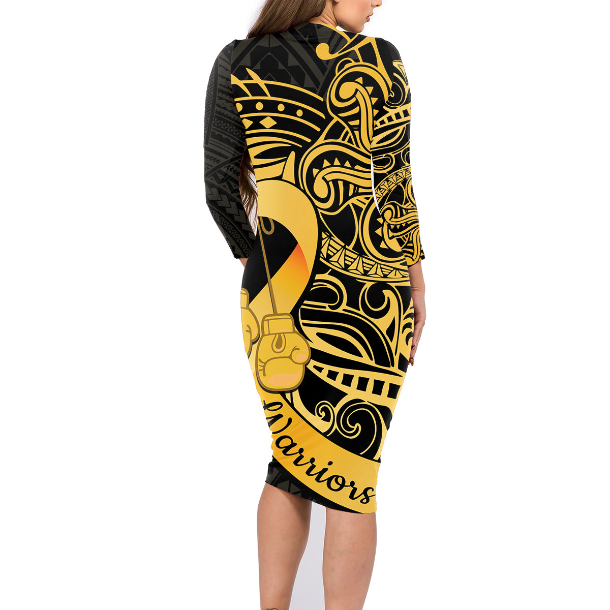 Polynesia Bone Cancer Awareness Family Matching Long Sleeve Bodycon Dress and Hawaiian Shirt Fight Warriors LT14 - Polynesian Pride