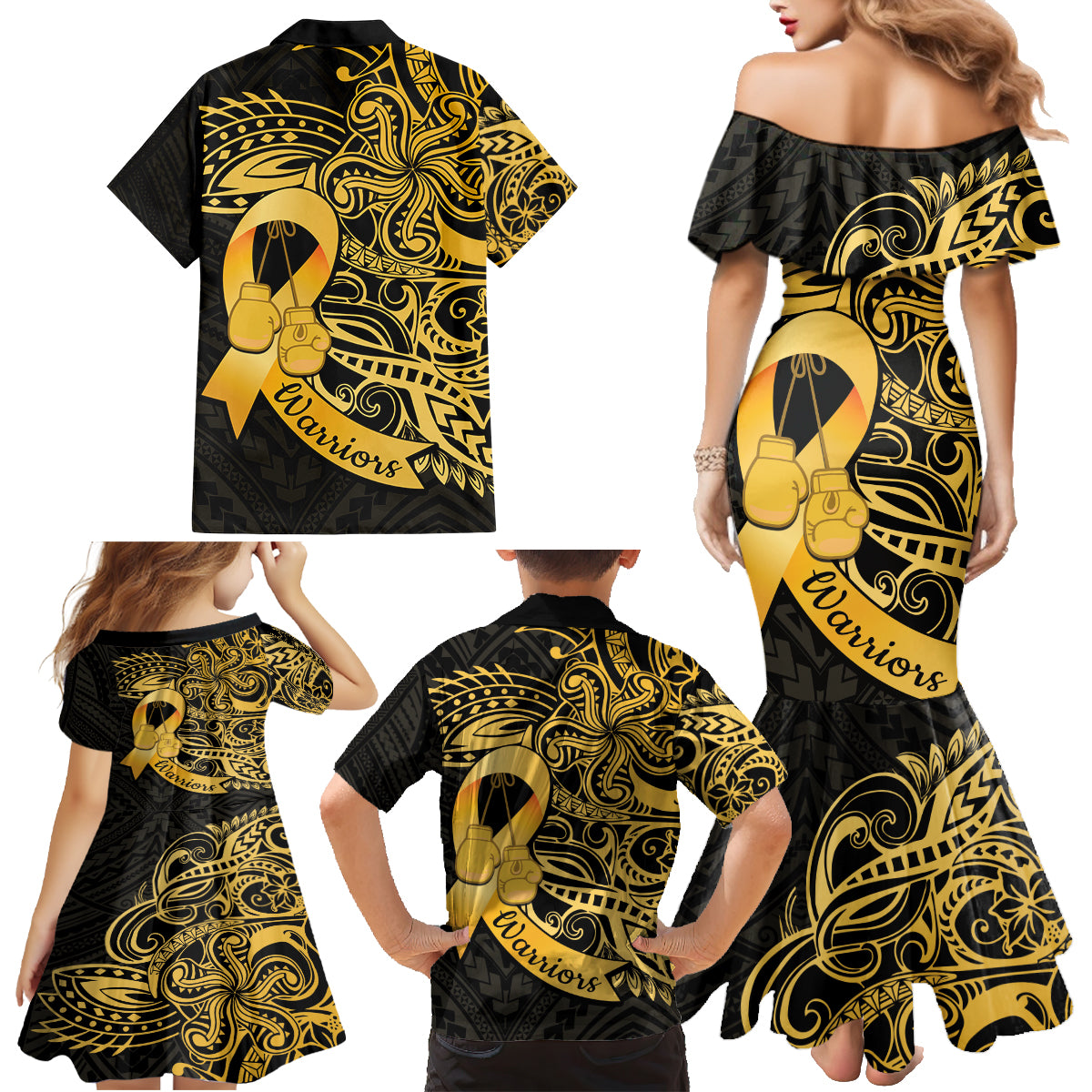 Polynesia Bone Cancer Awareness Family Matching Mermaid Dress and Hawaiian Shirt Fight Warriors LT14 - Polynesian Pride