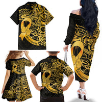 Polynesia Bone Cancer Awareness Family Matching Off The Shoulder Long Sleeve Dress and Hawaiian Shirt Fight Warriors LT14 - Polynesian Pride