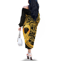 Polynesia Bone Cancer Awareness Family Matching Off The Shoulder Long Sleeve Dress and Hawaiian Shirt Fight Warriors LT14 - Polynesian Pride