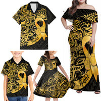Polynesia Bone Cancer Awareness Family Matching Off Shoulder Maxi Dress and Hawaiian Shirt Fight Warriors LT14 - Polynesian Pride