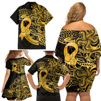 Polynesia Bone Cancer Awareness Family Matching Off Shoulder Short Dress and Hawaiian Shirt Fight Warriors LT14 - Polynesian Pride