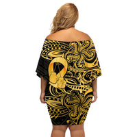 Polynesia Bone Cancer Awareness Family Matching Off Shoulder Short Dress and Hawaiian Shirt Fight Warriors LT14 - Polynesian Pride