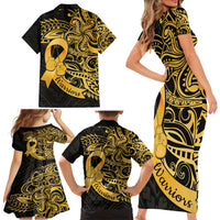 Polynesia Bone Cancer Awareness Family Matching Short Sleeve Bodycon Dress and Hawaiian Shirt Fight Warriors LT14 - Polynesian Pride