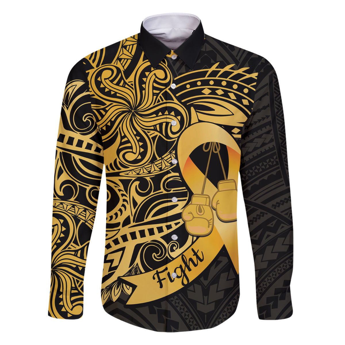 Polynesia Bone Cancer Awareness Family Matching Short Sleeve Bodycon Dress and Hawaiian Shirt Fight Warriors LT14 Dad's Shirt - Long Sleeve Black - Polynesian Pride