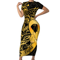 Polynesia Bone Cancer Awareness Family Matching Short Sleeve Bodycon Dress and Hawaiian Shirt Fight Warriors LT14 Mom's Dress Black - Polynesian Pride