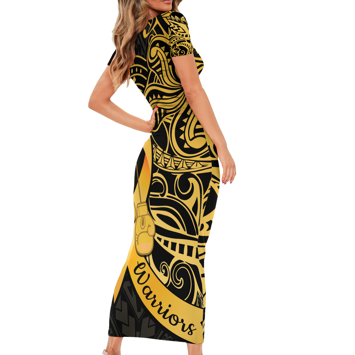 Polynesia Bone Cancer Awareness Family Matching Short Sleeve Bodycon Dress and Hawaiian Shirt Fight Warriors LT14 - Polynesian Pride